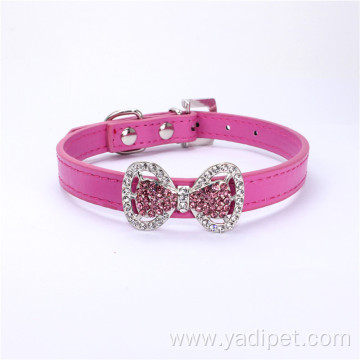 Best Sell PU leather luxury bowknot dog collar